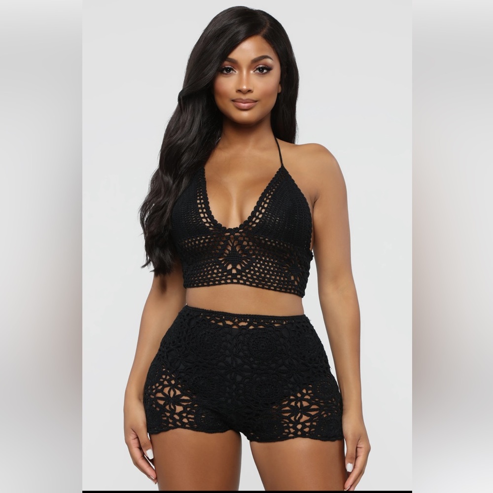 Fashion nova two piece black crochet set